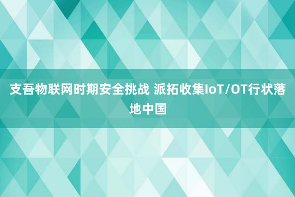 支吾物联网时期安全挑战 派拓收集IoT/OT行状落地中国