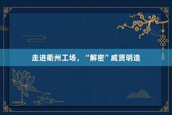 走进衢州工场，“解密”威贤明造